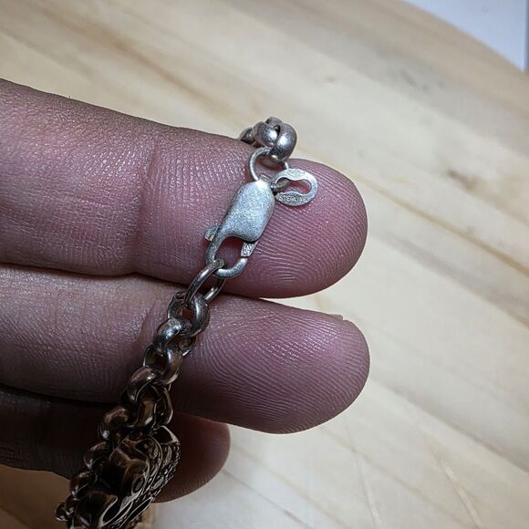 Sterling Silver 925 Rolo Link Charm Bracelet With 8 Charms Measures 7.5 Inches - Picture 2 of 10